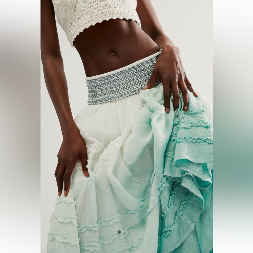Free People Drift Away Ombré Tiered Maxi Skirt Crochet Crop Top Boho 90’s Set - Picture 2 of 3